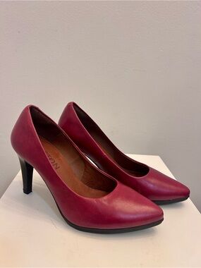 Karston Air Spanish Leather Pointed-Toe Pumps in Red